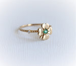 Four Leaf Clover Emerald and Diamond Stacking Ring