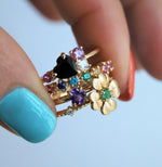 Four Leaf Clover Emerald and Diamond Stacking Ring