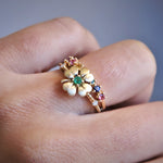Four Leaf Clover Emerald and Diamond Stacking Ring