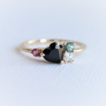 Brie | Heart Black Onyx & Green Sapphire Cluster Ring