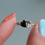 Brie | Heart Black Onyx & Green Sapphire Cluster Ring