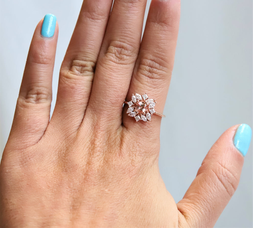 Jasmine No.1 | Morganite & Diamond Fancy Halo Ring