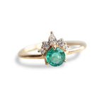 Olivia | 14K Natural Round Emerald & Diamond Crown Ring - Emi Conner Jewelry 