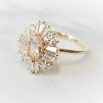 Victoria | 14K Morganite & Diamond Fancy Halo Luxury Ring - Emi Conner Jewelry 