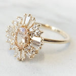 Victoria | 14K Morganite & Diamond Fancy Halo Luxury Ring - Emi Conner Jewelry 