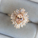 Victoria | 14K Morganite & Diamond Fancy Halo Luxury Ring - Emi Conner Jewelry 