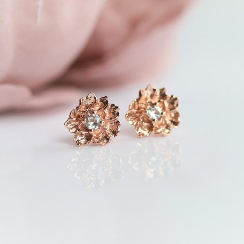 PEONY NO.2 | 14K PEONY with White Sapphire Stud Earrings - Emi Conner Jewelry 