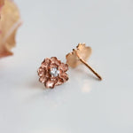 PEONY NO.2 | 14K PEONY with White Sapphire Stud Earrings - Emi Conner Jewelry 