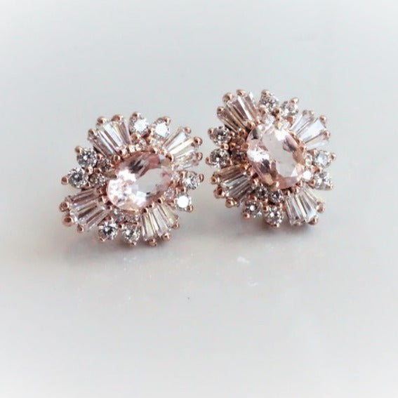 Victoria | 14K Morganite & Diamond Earrings - Emi Conner Jewelry 
