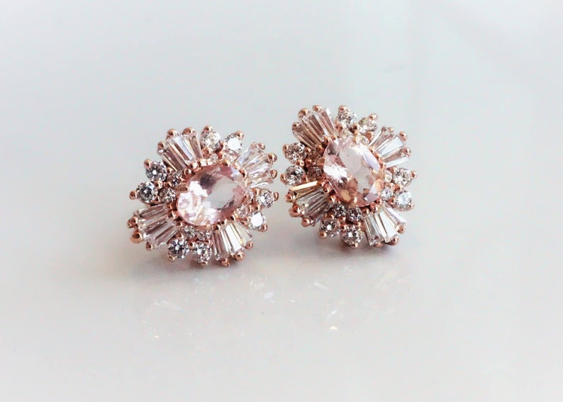 Victoria | 14K Morganite & Diamond Earrings - Emi Conner Jewelry 