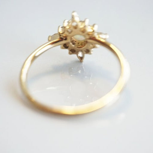 Skylar |  14K Australian Opal and Diamond Snowflake Fancy Halo Ring - Emi Conner Jewelry 