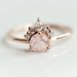 Olivia | 14K Rose Quartz & Diamond Crown Cluster Ring - Emi Conner Jewelry 