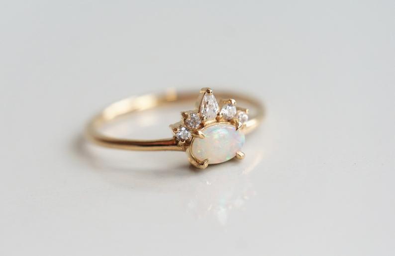 Olina | 14K Natural Australian Opal & Diamond Crown Ring - Emi Conner Jewelry 