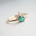 Olivia | 14K Natural Round Emerald & Diamond Crown Ring - Emi Conner Jewelry 