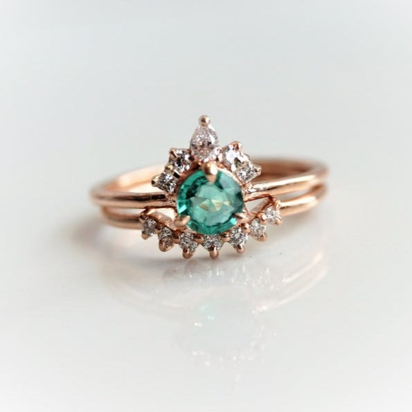 Olivia | 14K Natural Round Emerald & Diamond Crown Ring - Emi Conner Jewelry 