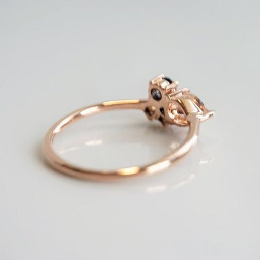 Bella | 14K Pear Morganite & Blue Sapphire Mini Cluster ring - Emi Conner Jewelry 