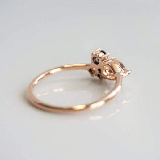 Bella | 14K Emerald & Black Diamond Mini Cluster Ring - Emi Conner Jewelry 