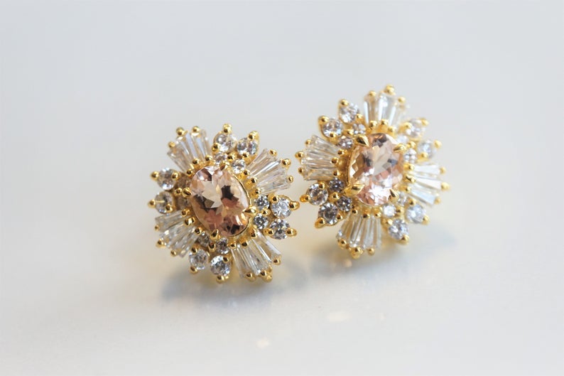 Victoria | 14K Morganite & Diamond Earrings - Emi Conner Jewelry 