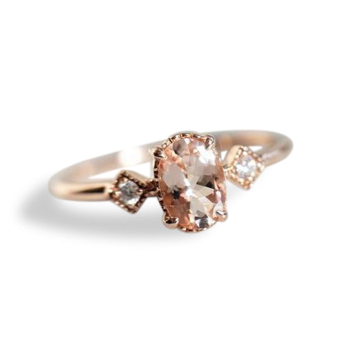 Cara No.1 | Oval Peach Morganite and Diamond Triple Station Ring - Emi Conner Jewelry 