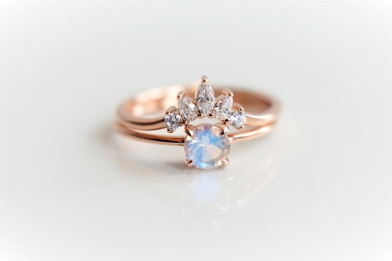 EVA | 0.4 ct. Round Rainbow Moonstone Solitaire Promise Ring - Emi Conner Jewelry 