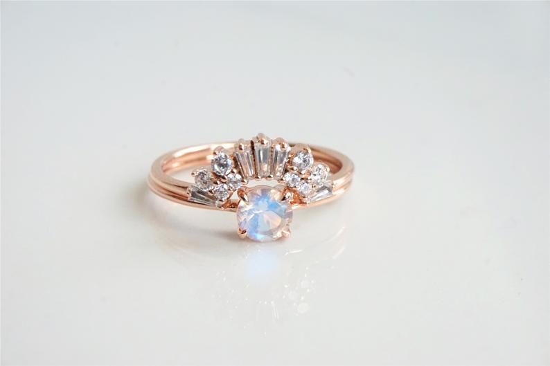 EVA | 0.4 ct. Round Rainbow Moonstone Solitaire Promise Ring - Emi Conner Jewelry 
