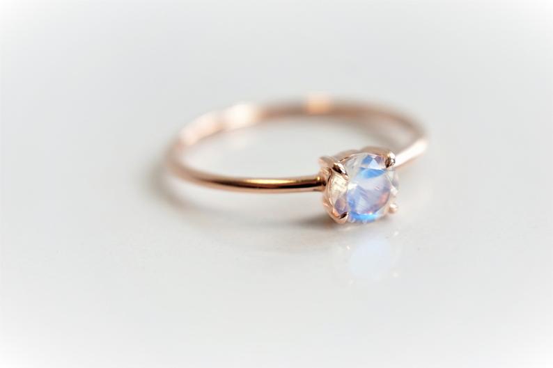 EVA | 0.4 ct. Round Rainbow Moonstone Solitaire Promise Ring - Emi Conner Jewelry 