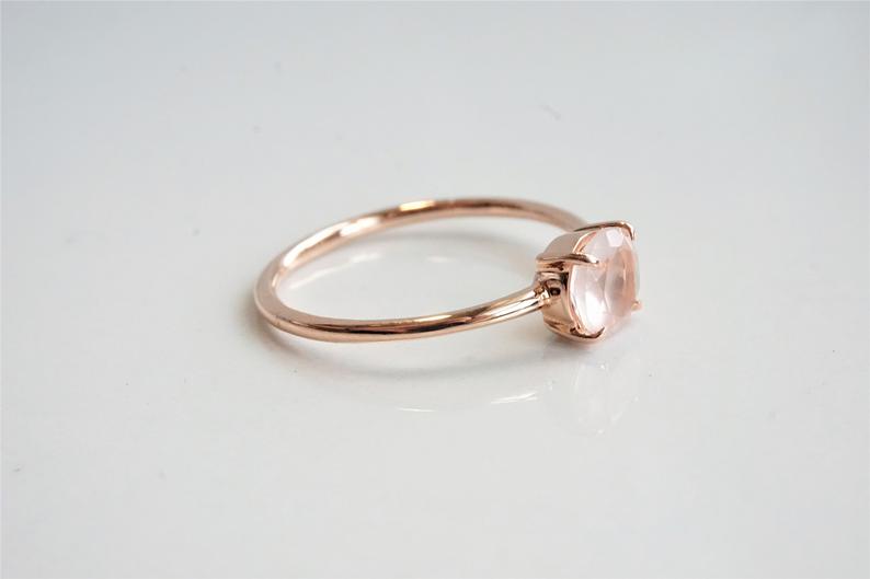 EVA | 0.7 ct. Round Rose Quartz Petite Solitaire Ring - Emi Conner Jewelry 