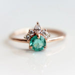 Olivia | 14K Natural Round Emerald & Diamond Crown Ring - Emi Conner Jewelry 