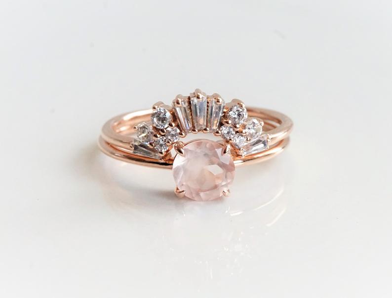 EVA | 0.7 ct. Round Rose Quartz Petite Solitaire Ring - Emi Conner Jewelry 