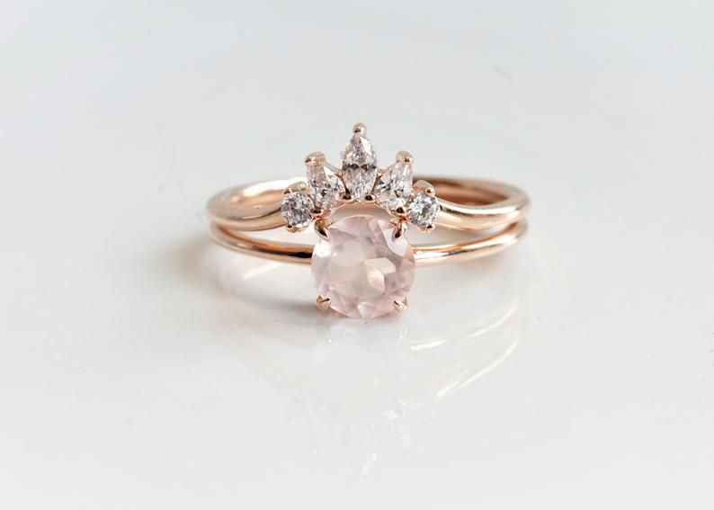 EVA | 0.7 ct. Round Rose Quartz Petite Solitaire Ring - Emi Conner Jewelry 