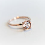 ALVA l Classic 1 Carat Round Peach Morganite Solitaire Ring - Emi Conner Jewelry 