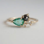 Bella | 14K Emerald & Black Diamond Mini Cluster Ring - Emi Conner Jewelry 