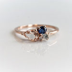 Bella | 14K Pear Morganite & Blue Sapphire Mini Cluster ring - Emi Conner Jewelry 