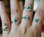 Olina | 14K Natural Oval Emerald & Diamond Ring Crown Ring - Emi Conner Jewelry 