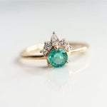Olivia | 14K Natural Round Emerald & Diamond Crown Ring - Emi Conner Jewelry 