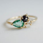 Bella | 14K Emerald & Black Diamond Mini Cluster Ring - Emi Conner Jewelry 