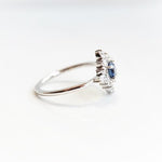 Skylar | 14K Blue Sapphire & Diamond Snowflake Halo Ring - Emi Conner Jewelry 