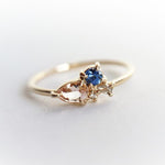 Bella | 14K Pear Morganite & Blue Sapphire Mini Cluster ring - Emi Conner Jewelry 