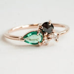 Bella | 14K Emerald & Black Diamond Mini Cluster Ring - Emi Conner Jewelry 