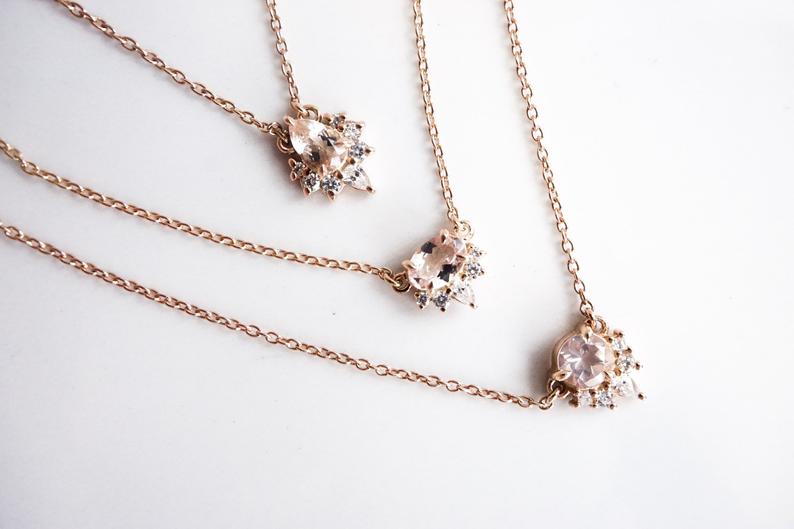 Olina | 14K Morganite & Diamond Floating Crown Pendant Necklace - Emi Conner Jewelry 