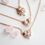 Ophelia | 14K Pear Morganite & Diamond Floating Crown Pendant Necklace - Emi Conner Jewelry 