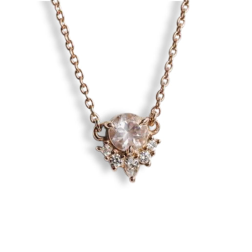 Olivia | 14K Rose Quartz & Diamond Crown Pendant Necklace