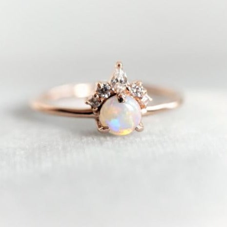 Olivia | 14K Australian Opal & Diamond Accented Promise Ring - Emi Conner Jewelry 