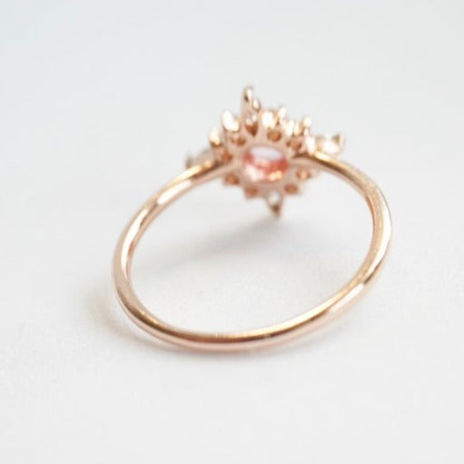 Skylar | Pink Sapphire & Diamond Snowflake Fancy Halo Ring - Emi Conner Jewelry 