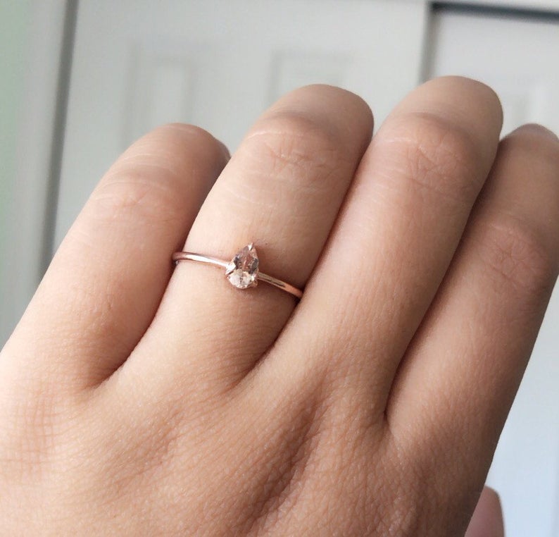 EVA | 0.4 ct. Pear Peach Morganite Solitaire Ring - Emi Conner Jewelry 