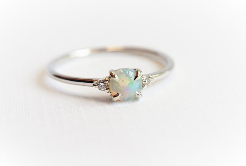 Sophie | Australian Opal Petite 3-Stone Dainty Ring - Emi Conner Jewelry 