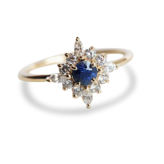 Skylar | 14K Blue Sapphire & Diamond Snowflake Halo Ring
