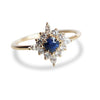 Skylar | 14K Blue Sapphire & Diamond Snowflake Halo Ring - Emi Conner Jewelry 