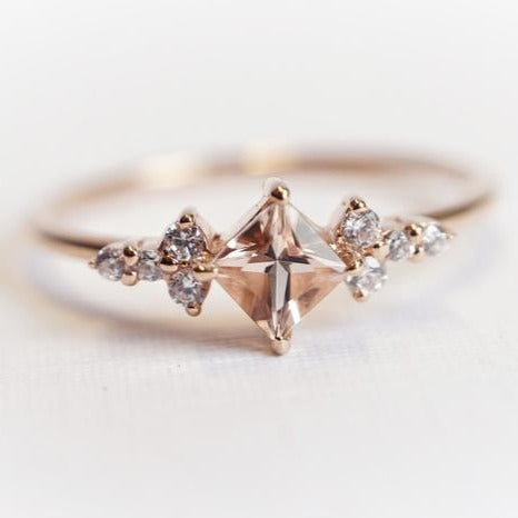 Scarlett | 14K Morganite & Diamond Cluster Ring - Emi Conner Jewelry 
