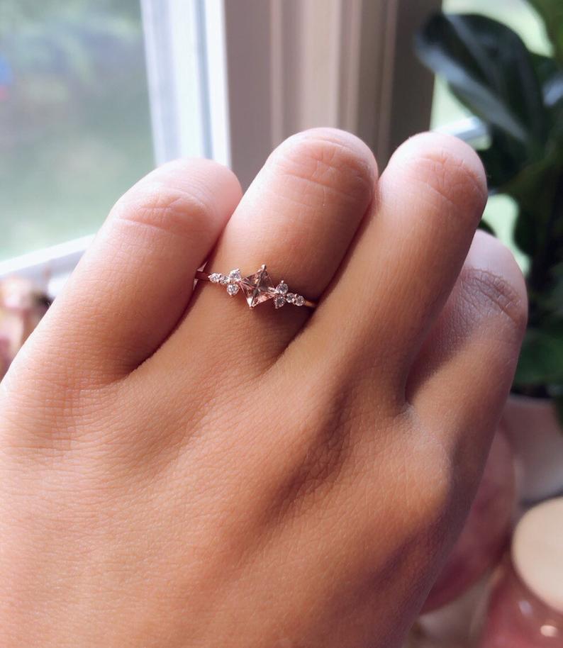 Scarlett | 14K Morganite & Diamond Cluster Ring - Emi Conner Jewelry 